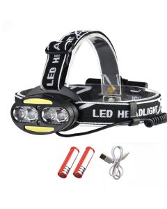 Powerful USB front light 4*T6+2*COB+2*Red LED headlight flashlight with battery 