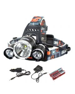 Boruit RJ-3000 3000-Lumen 3xCREE XM-L T6 4 Mode Light Rechargeable 2*18650 Waterproof Headlamp with Battery charger +Car Charger+2*18650 Battery 