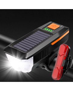 Solar bicycle light waterproof front light with horn USB rechargeable safety warning bicycle tail light