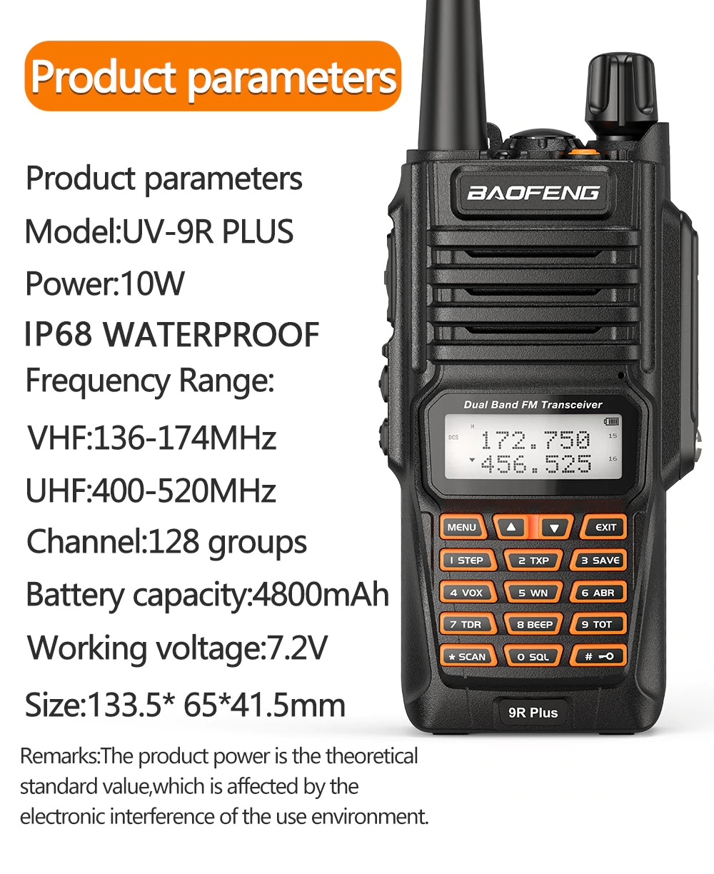 Baofeng UV-9R Plus 10W High Power IP68 Waterproof Two Way Radio Dual Band  Handheld Walkie Talkie